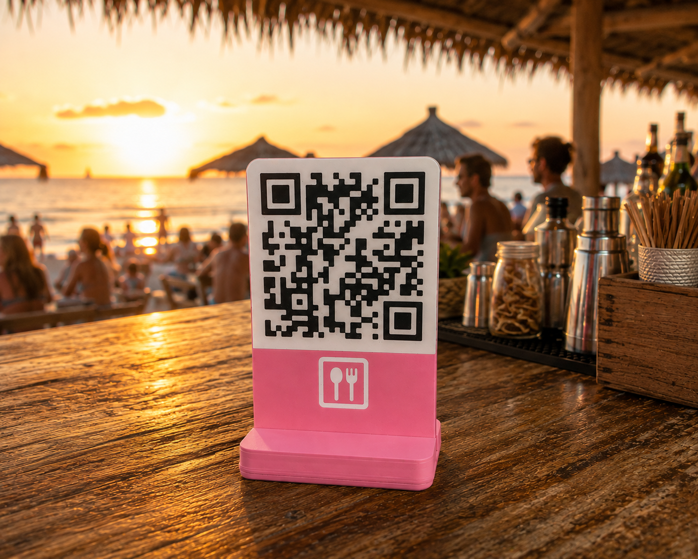 Soporte QR personalizado en color rosa