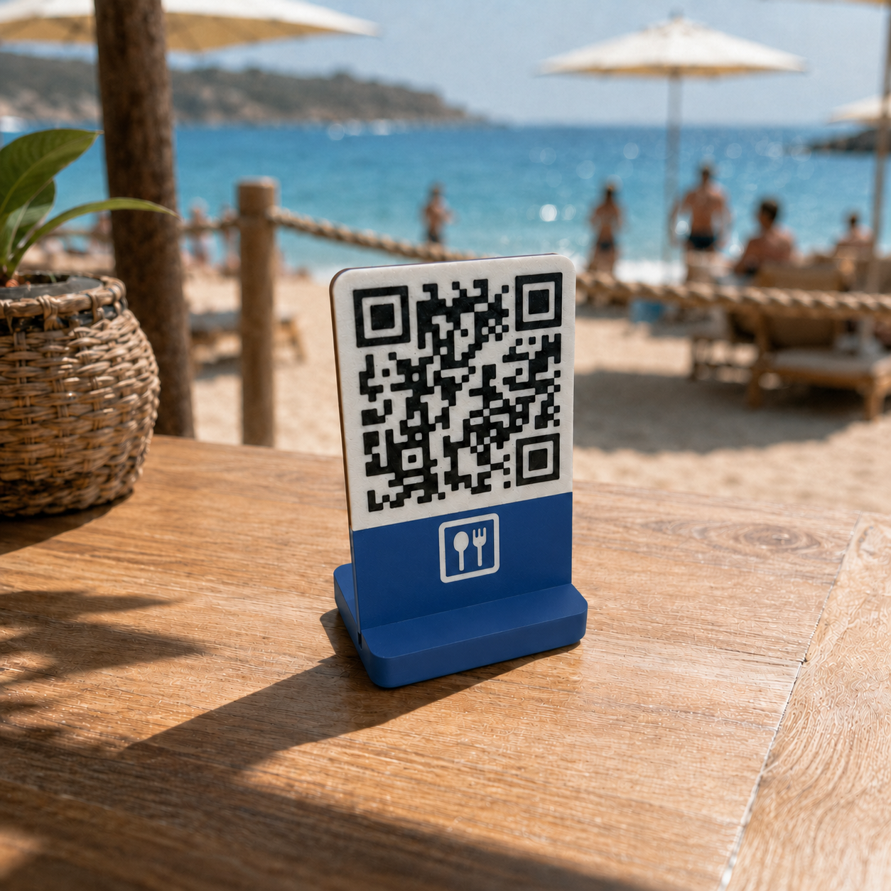Soporte QR personalizado en color azul